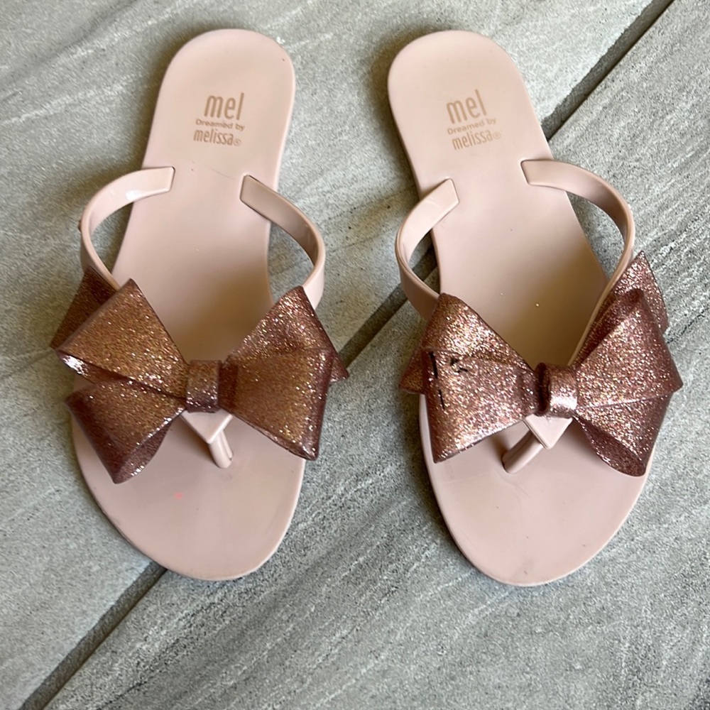 Mel Dreamed by Melissa Harmonic Glitter Bow Thong Jelly Pink Sandal Girls Sz 3